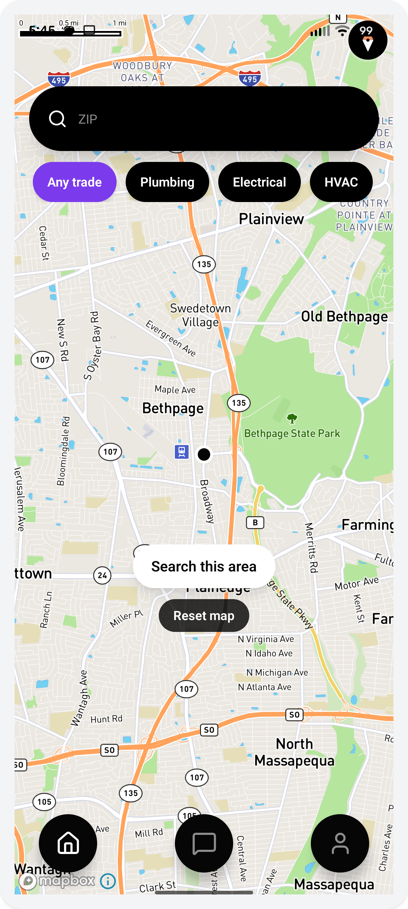 Corely Connect map search screen