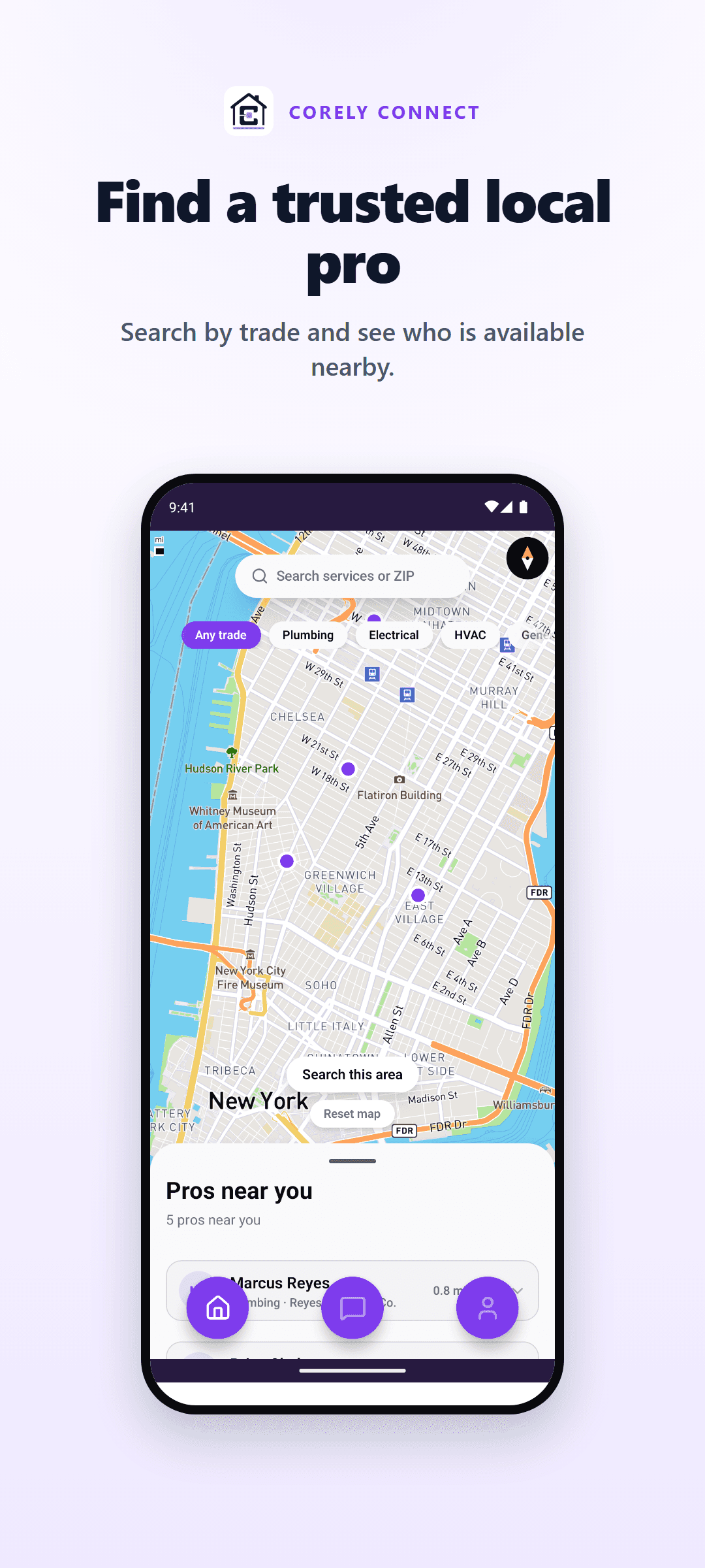 Corely Connect discovery screen