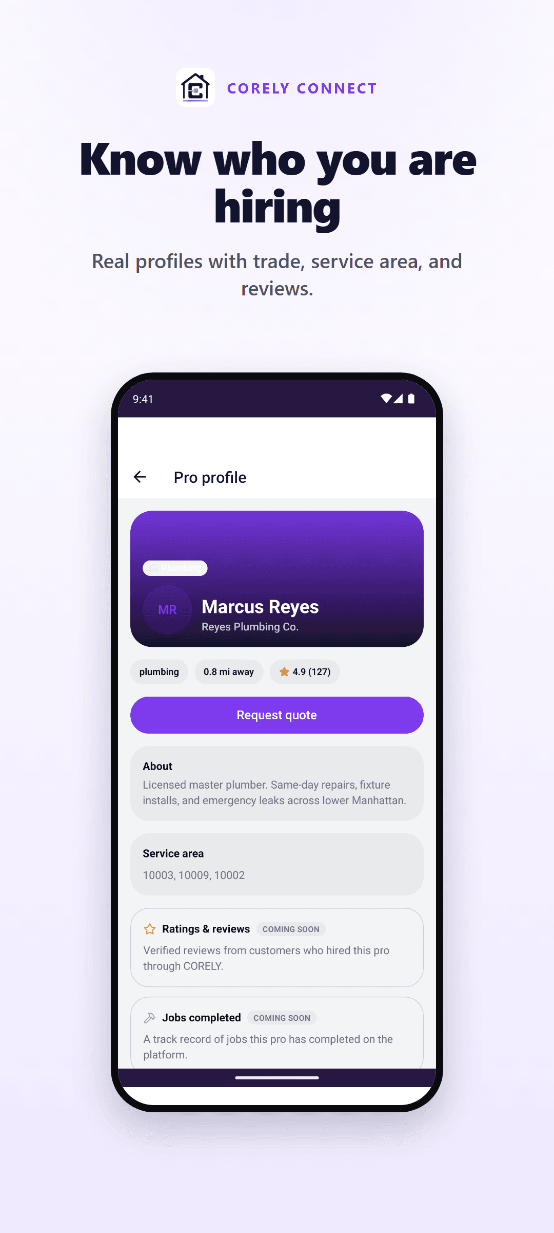 Corely Connect pro profile screen